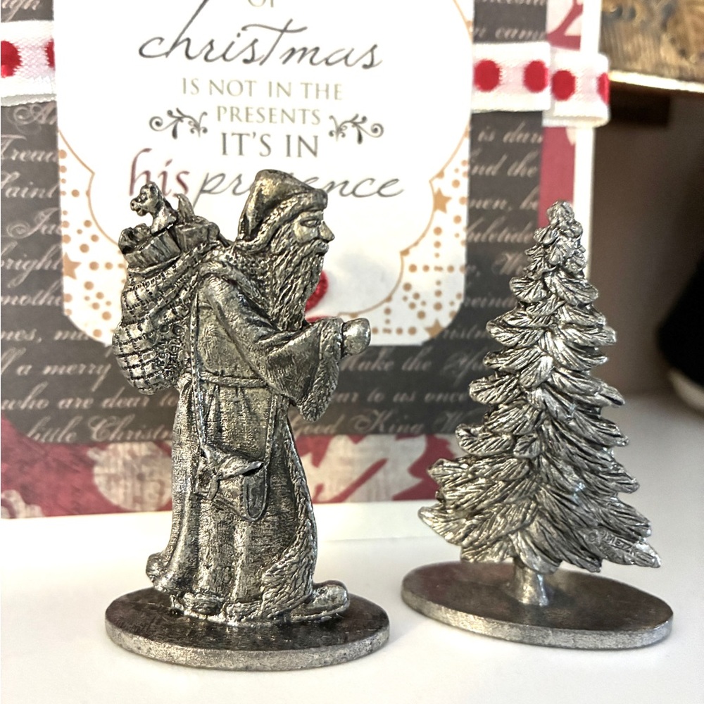 Vintage Pewter Santa Christmas Tree Metzke Set 1998